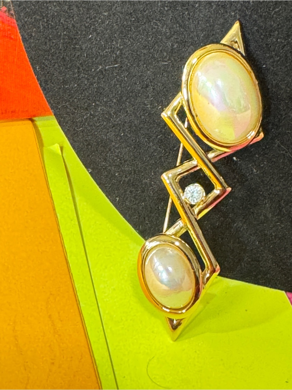 Pierre Cardin Gold-Tone Brooch with Opalescent Cabochons and Clear Crystal - Picture 7 of 15